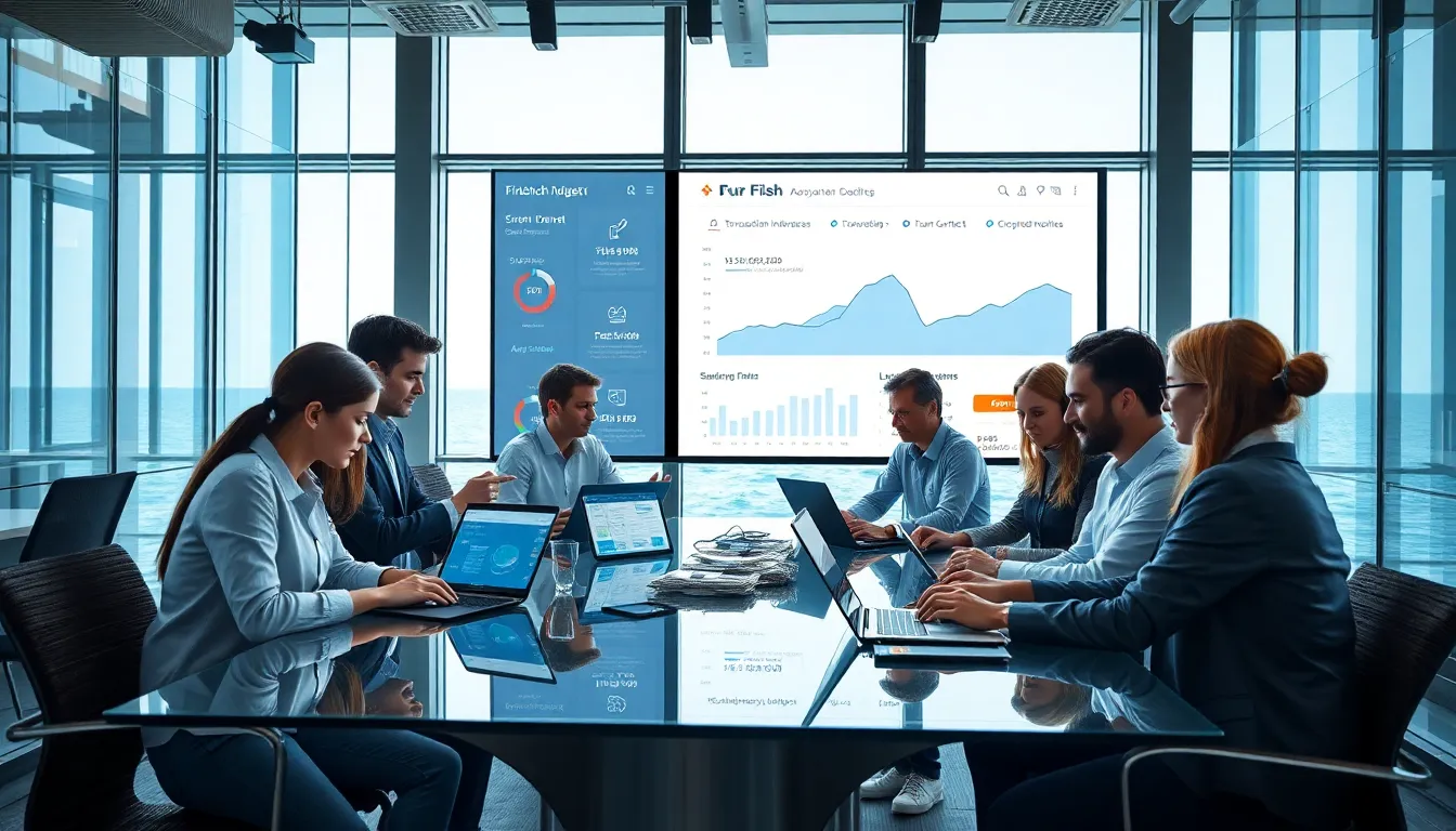 professionals discussing fintech solutions for the fishing industry.