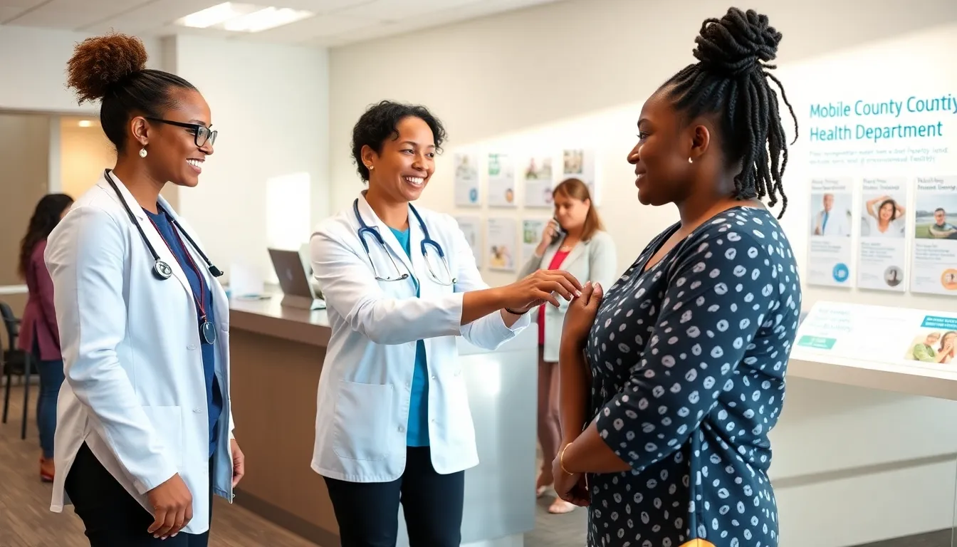 health professionals collaborating in a mobile county health department office.