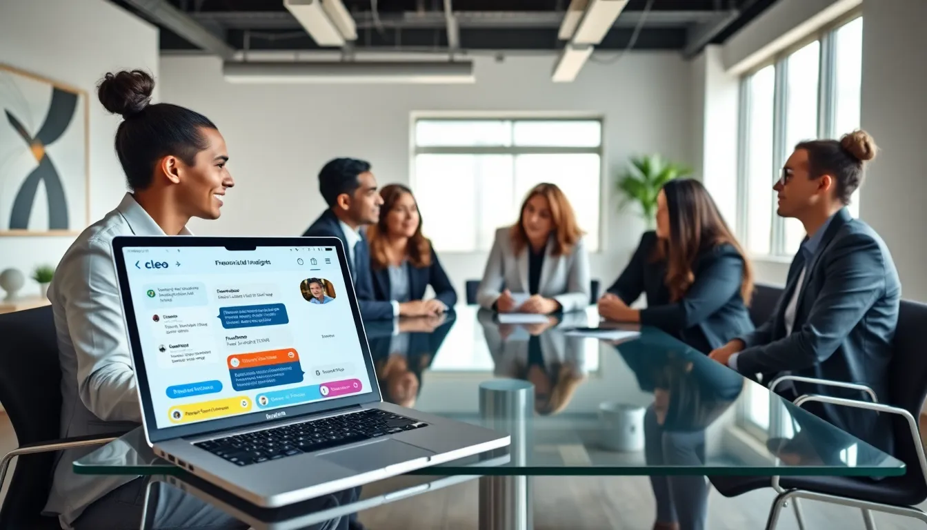 diverse team discussing Cleo Fintech in a modern office.