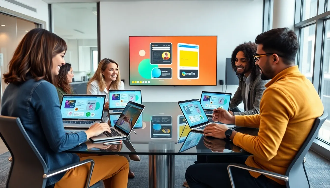 diverse team collaborating in a modern office on bubble software development.